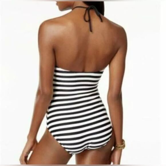 Michael Michael Kors Ring Halter Stripe Black White One Piece Swimsuit Size 6 - Picture 2 of 8